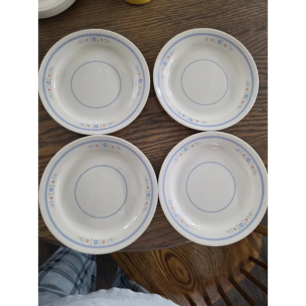 vintage Corelle Salad Plates 4 set embroidery or needlepoint style